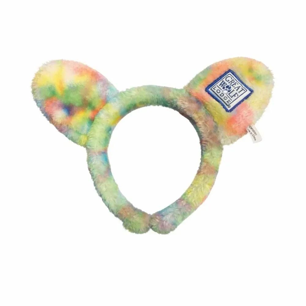 Rare Great Wolf Lodge Colorful Rainbow Tye Dye Ears Headband Blue Tag